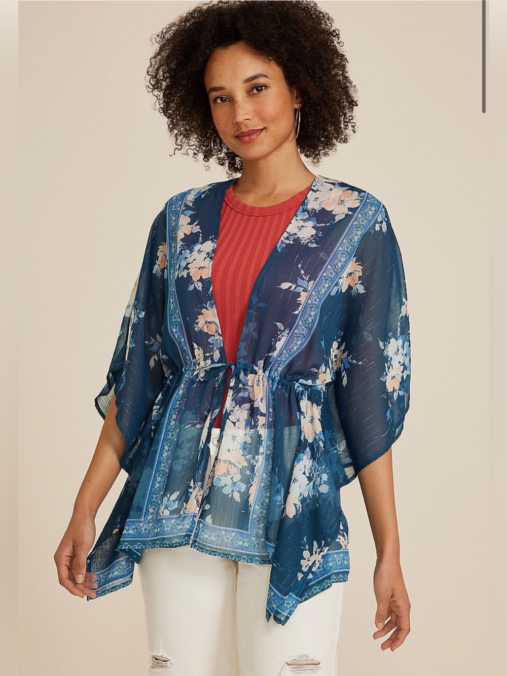 Maurices Blue Floral Kimono Top